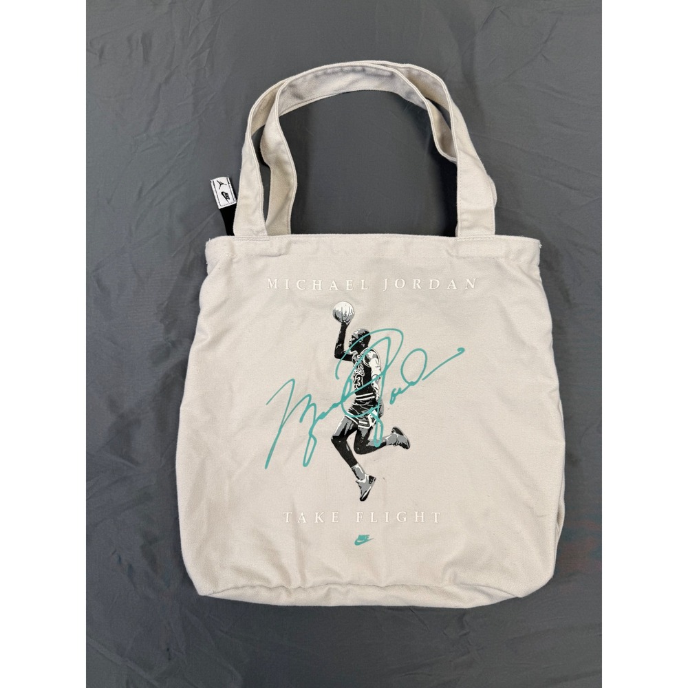 Nike Jordan Take Flight Michael Jordan Graphic Canvas Tote‎ Bag Cream Zip Top